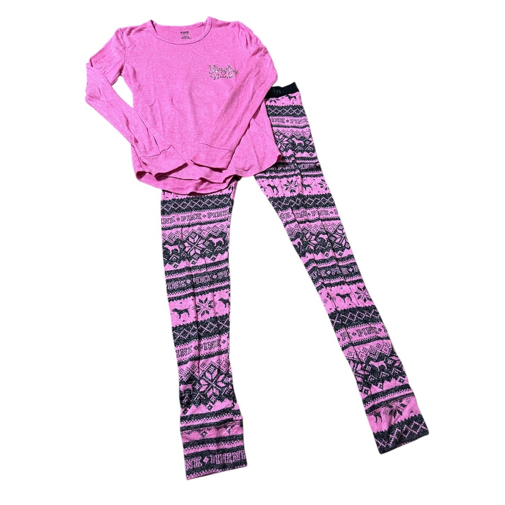 Pink Victoria's Secret‎ Sleepwear Top/Bottom Holiday Sleigh My Name